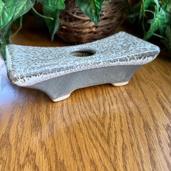 Ikebana Japanese Floral Arrangement Pottery Vase w Flower Frog Coyote Roadhouse - Picture 2 of 9